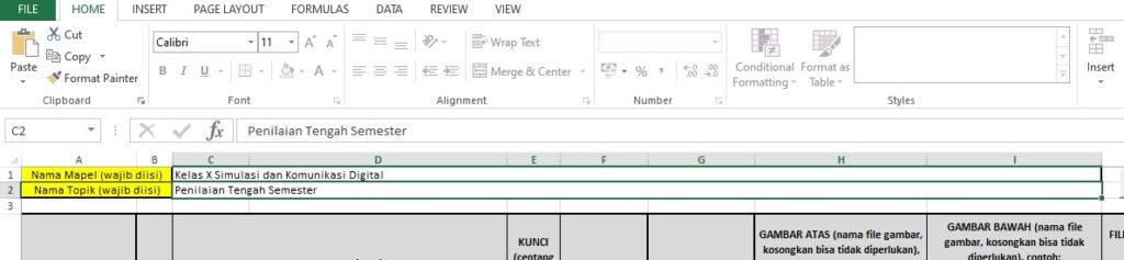 Mengisi nama mapel dan nama topik